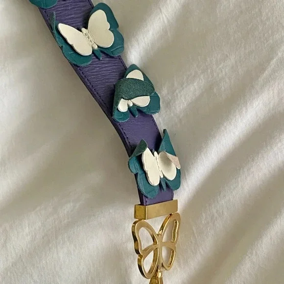 Elizabeth Sutton Leather Bag Multicolor Cream & Forest with 3D Butterfly Strap